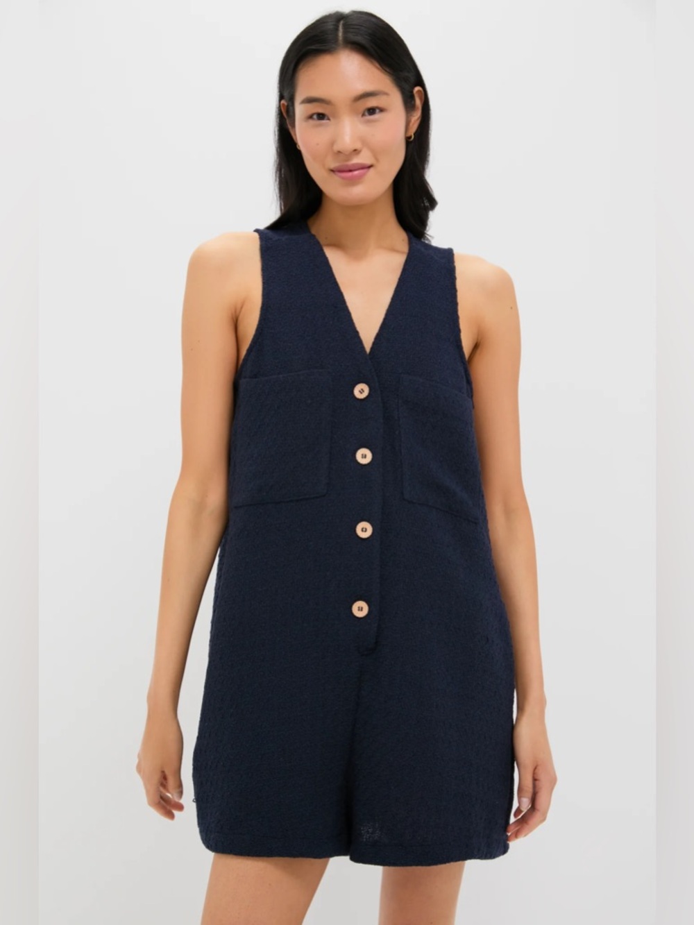 NWOT Tuckernuck $128 Navy Textured Myla Romper